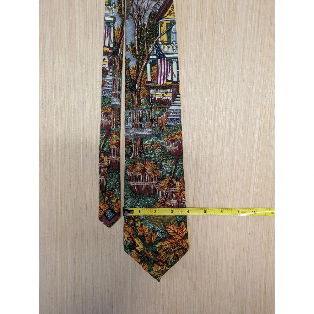 Tango by Max Raab Americana Series Arrival Silk Tie Fall Landscape Dog USA